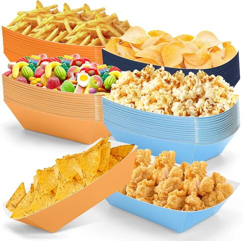 100Pcs Blue Dog Birthday Party Supplies Orange Bluey Plates Paper Food Boats 2lb Paper Food Trays Colorful Disposable Serving Tray Bluey Plates Taco Nacho Boats for Blue and Orange Party Decorations in Kuwait