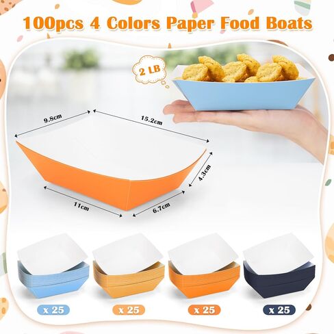 100Pcs Blue Dog Birthday Party Supplies Orange Bluey Plates Paper Food Boats 2lb Paper Food Trays Colorful Disposable Serving Tray Bluey Plates Taco Nacho Boats for Blue and Orange Party Decorations in Kuwait