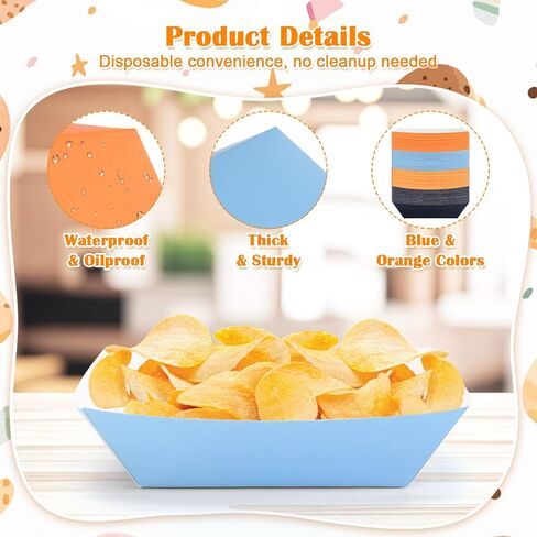 100Pcs Blue Dog Birthday Party Supplies Orange Bluey Plates Paper Food Boats 2lb Paper Food Trays Colorful Disposable Serving Tray Bluey Plates Taco Nacho Boats for Blue and Orange Party Decorations in Kuwait