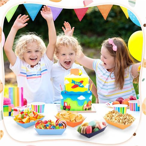 100Pcs Blue Dog Birthday Party Supplies Orange Bluey Plates Paper Food Boats 2lb Paper Food Trays Colorful Disposable Serving Tray Bluey Plates Taco Nacho Boats for Blue and Orange Party Decorations in Kuwait