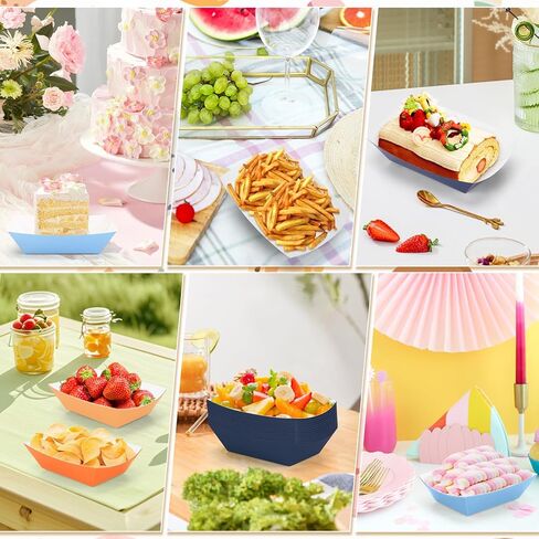 100Pcs Blue Dog Birthday Party Supplies Orange Bluey Plates Paper Food Boats 2lb Paper Food Trays Colorful Disposable Serving Tray Bluey Plates Taco Nacho Boats for Blue and Orange Party Decorations in Kuwait