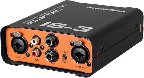 StudioMan IS-3 عازل إشارة الصوت ثنائي القناة - صندوق DI احترافي مع مدخلات XLR/RCA/TRS متوازنة، وسادة 10 ديسيبل/15 ديسيبل ورفع أرضي للجيتار والباس ولوحات المفاتيح ومشغلات الوسائط in Kuwait