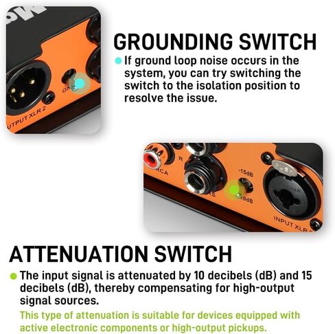 StudioMan IS-3 عازل إشارة الصوت ثنائي القناة - صندوق DI احترافي مع مدخلات XLR/RCA/TRS متوازنة، وسادة 10 ديسيبل/15 ديسيبل ورفع أرضي للجيتار والباس ولوحات المفاتيح ومشغلات الوسائط in Kuwait