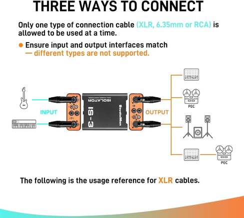 StudioMan IS-3 عازل إشارة الصوت ثنائي القناة - صندوق DI احترافي مع مدخلات XLR/RCA/TRS متوازنة، وسادة 10 ديسيبل/15 ديسيبل ورفع أرضي للجيتار والباس ولوحات المفاتيح ومشغلات الوسائط in Kuwait