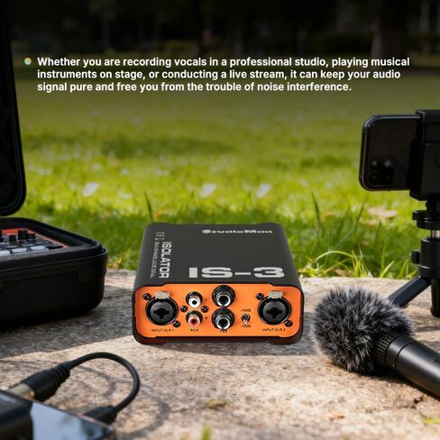 StudioMan IS-3 عازل إشارة الصوت ثنائي القناة - صندوق DI احترافي مع مدخلات XLR/RCA/TRS متوازنة، وسادة 10 ديسيبل/15 ديسيبل ورفع أرضي للجيتار والباس ولوحات المفاتيح ومشغلات الوسائط in Kuwait