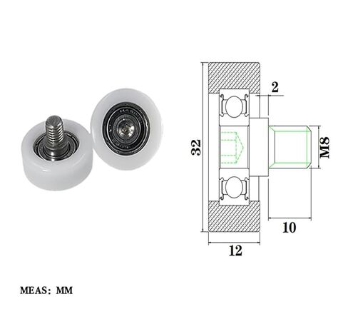 Externally Threaded POM Plastic Bearing BS60832-12C2L10M8 high wear-Resistant Nylon Guide Wheel in Saudi Arabia