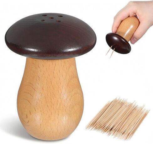 حامل أعواد أسنان الفطر، موزع حامل أعواد الأسنان مع 150 قطعة من أعواد الأسنان، حوامل أعواد أسنان لطيفة ومضحكة حاوية خشبية للمطبخ على شكل فطر لإكسسوارات ديكور طاولة المنزل in Kuwait