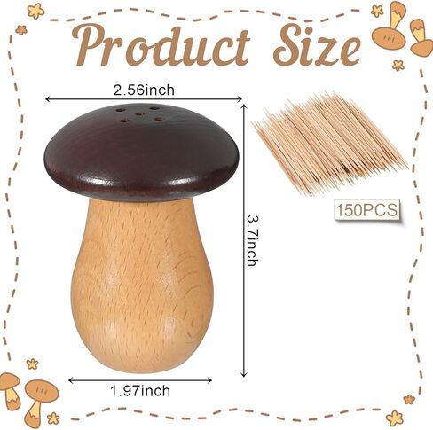 حامل أعواد أسنان الفطر، موزع حامل أعواد الأسنان مع 150 قطعة من أعواد الأسنان، حوامل أعواد أسنان لطيفة ومضحكة حاوية خشبية للمطبخ على شكل فطر لإكسسوارات ديكور طاولة المنزل in Kuwait