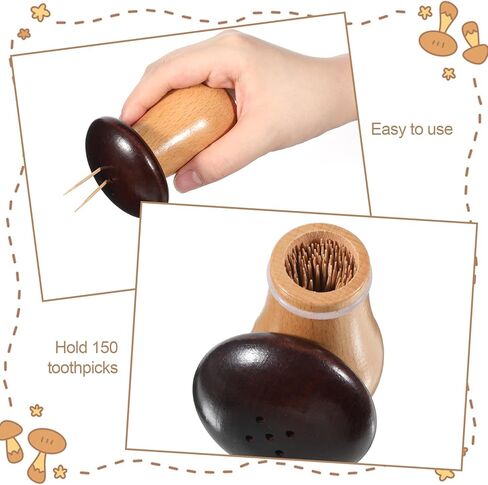 حامل أعواد أسنان الفطر، موزع حامل أعواد الأسنان مع 150 قطعة من أعواد الأسنان، حوامل أعواد أسنان لطيفة ومضحكة حاوية خشبية للمطبخ على شكل فطر لإكسسوارات ديكور طاولة المنزل in Kuwait