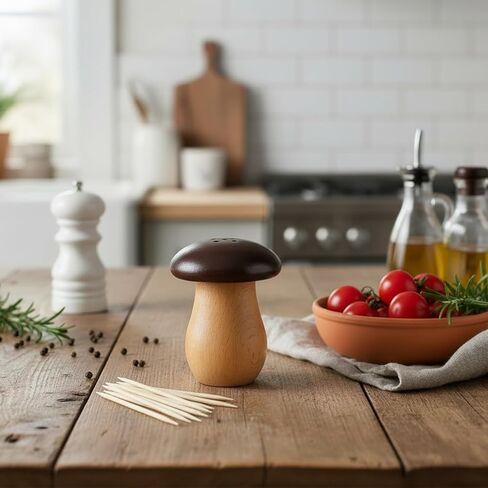 حامل أعواد أسنان الفطر، موزع حامل أعواد الأسنان مع 150 قطعة من أعواد الأسنان، حوامل أعواد أسنان لطيفة ومضحكة حاوية خشبية للمطبخ على شكل فطر لإكسسوارات ديكور طاولة المنزل in Kuwait