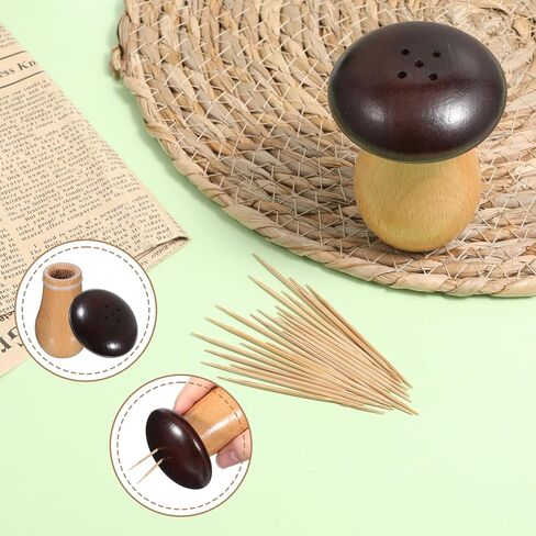 حامل أعواد أسنان الفطر، موزع حامل أعواد الأسنان مع 150 قطعة من أعواد الأسنان، حوامل أعواد أسنان لطيفة ومضحكة حاوية خشبية للمطبخ على شكل فطر لإكسسوارات ديكور طاولة المنزل in Kuwait