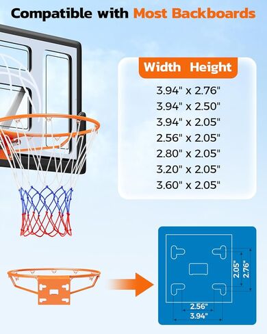 Yohood 18" Basketball Rim, Heavy Duty Solid Steel Rim for Wall Mount & Hoop Replacement, Double Spring Basketball Rim with All Weather Net, More Compatible Multi-Hole Design in Kuwait