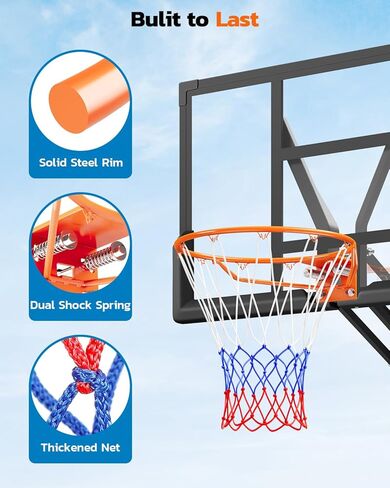 Yohood 18" Basketball Rim, Heavy Duty Solid Steel Rim for Wall Mount & Hoop Replacement, Double Spring Basketball Rim with All Weather Net, More Compatible Multi-Hole Design in Kuwait