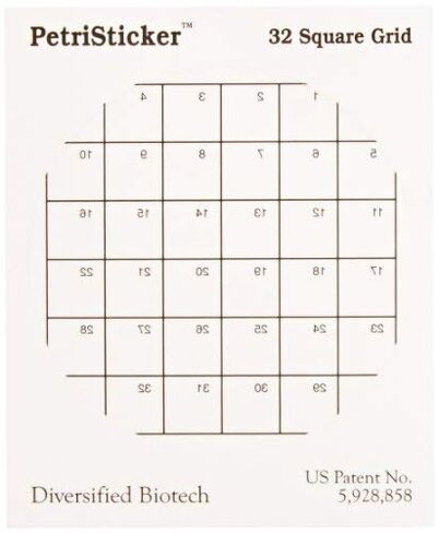 Diversified Biotech PetriStickers PSTK-1000 Square Grid Label for Petri Dish, 32 Square Grid (Pack of 36) in Saudi Arabia
