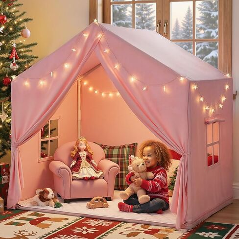 Sisticker Kids Play Tent Indoor - مع حصيرة وأضواء نجوم - لعبة كبيرة للطفل الداخلي لخيمة سرير غرفة اللعب لغرفة النوم داخل الألعاب للبنات فتيان أعياد الميلاد in Kuwait