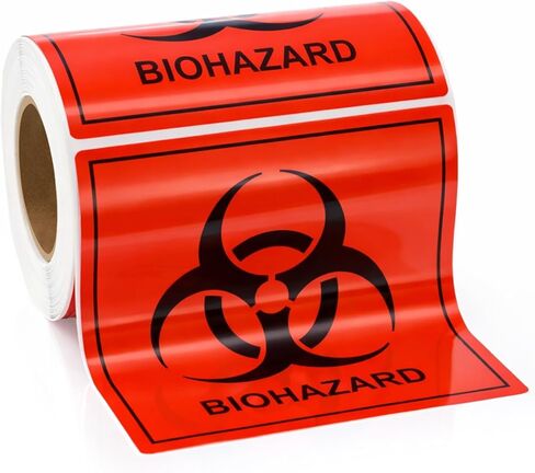 5 Rolls Biohazard Warning Labels 4 x 4 Biohazard Stickers, 200 Labels Per Roll Fluorescent Red Orange Self-Adhesive Warning Signs for Labs, Hospitals, Industrial Use, Universal Symbol in Saudi Arabia