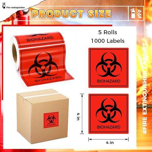 5 Rolls Biohazard Warning Labels 4 x 4 Biohazard Stickers, 200 Labels Per Roll Fluorescent Red Orange Self-Adhesive Warning Signs for Labs, Hospitals, Industrial Use, Universal Symbol in Saudi Arabia