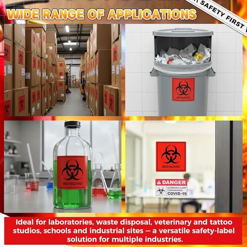 5 Rolls Biohazard Warning Labels 4 x 4 Biohazard Stickers, 200 Labels Per Roll Fluorescent Red Orange Self-Adhesive Warning Signs for Labs, Hospitals, Industrial Use, Universal Symbol in Saudi Arabia
