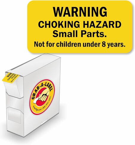 SmartSign (750/Pack) Warning Choking Hazard Small Parts Not for Children Under 8 Years Labels in Dispenser Box, 0.5 x 1 inch, Semi-Gloss Paper Stickers with Permanent Adhesive, Yellow/Black, USA-Made in Saudi Arabia