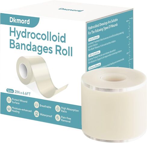 Hydrocolloid Bandages for Wound Care Dressing, 6.6ft Hydrocolloid Roll DIY Size & Shape Hydrocolloid Patch Tape with Self-Adhesive for Burn, Blister, Acne Care (2in x 6.6ft) in Kuwait