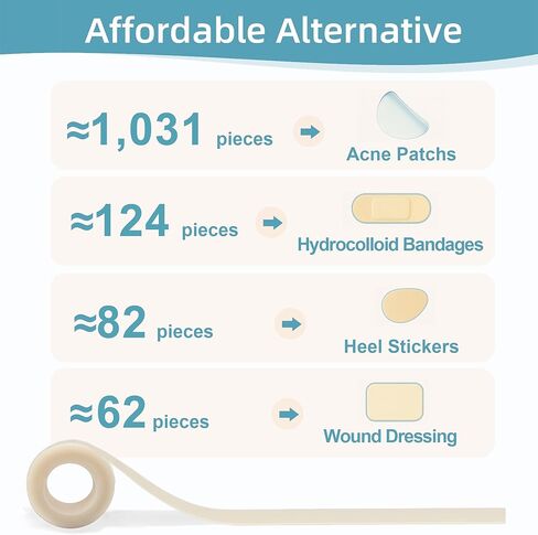 Hydrocolloid Bandages for Wound Care Dressing, 6.6ft Hydrocolloid Roll DIY Size & Shape Hydrocolloid Patch Tape with Self-Adhesive for Burn, Blister, Acne Care (2in x 6.6ft) in Kuwait