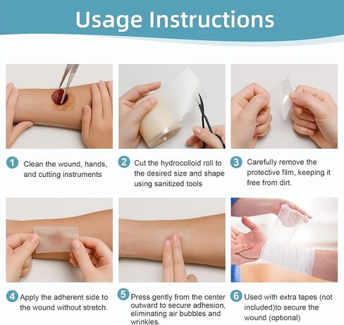 Hydrocolloid Bandages for Wound Care Dressing, 6.6ft Hydrocolloid Roll DIY Size & Shape Hydrocolloid Patch Tape with Self-Adhesive for Burn, Blister, Acne Care (2in x 6.6ft) in Kuwait