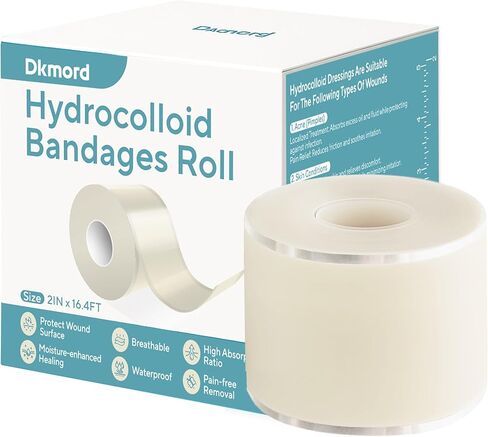 Hydrocolloid Bandages for Wound Care Dressing, 6.6ft Hydrocolloid Roll DIY Size & Shape Hydrocolloid Patch Tape with Self-Adhesive for Burn, Blister, Acne Care (2in x 6.6ft) in Kuwait
