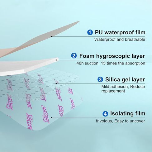 ضمادة إسفنجية من السيليكون بحدود لطيفة 6 × 6، تضميد جروح فائقة الامتصاص، رقع قرح السرير، ضمادات سيليكون مقاومة للماء للعناية بالجروح، وسادات ذاتية اللصق للتقرحات بالضغط (10) in Kuwait