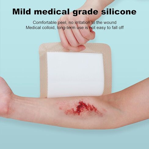 ضمادة إسفنجية من السيليكون بحدود لطيفة 6 × 6، تضميد جروح فائقة الامتصاص، رقع قرح السرير، ضمادات سيليكون مقاومة للماء للعناية بالجروح، وسادات ذاتية اللصق للتقرحات بالضغط (10) in Kuwait
