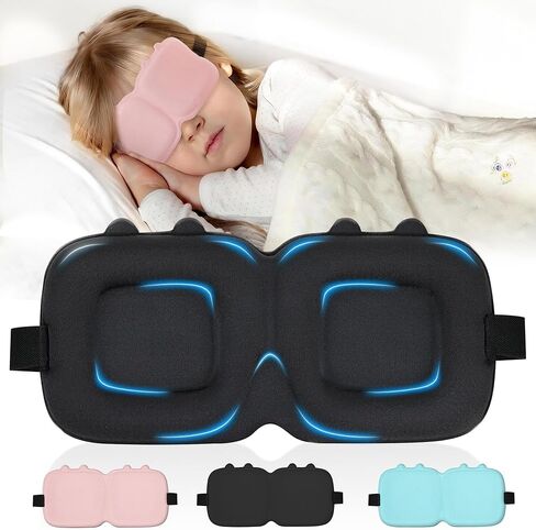 قناع نوم للأطفال، قناع عين محيطي ثلاثي الأبعاد للنوم، قناع نوم ناعم للأطفال مع حزام قابل للتعديل، قناع نوم معتم لتغطية العين أثناء السفر للأولاد والبنات in Kuwait