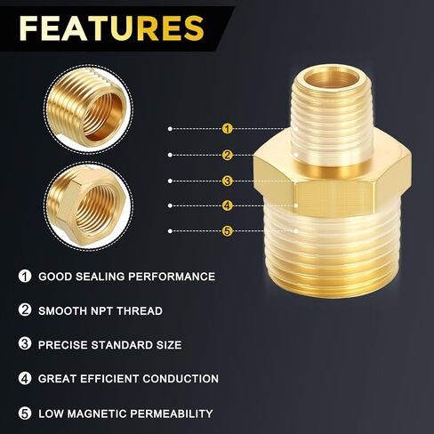 METALLIXITY 2 قطعة تركيب الأنابيب النحاسية، 3/8 بوصة NPT ذكر x 1/8 بوصة NPT ذكر خيط نحاسي حلمات سداسية محول تمديد لصنبور الحوض/الدش in Kuwait