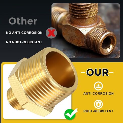 METALLIXITY 2 قطعة تركيب الأنابيب النحاسية، 3/8 بوصة NPT ذكر x 1/8 بوصة NPT ذكر خيط نحاسي حلمات سداسية محول تمديد لصنبور الحوض/الدش in Kuwait