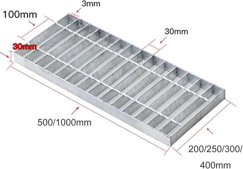 Heavy-Duty Galvanized Steel Drain Grate - Rectangular Outdoor Sewer Cover for Garage & Trench Drainage - Durable Rainwater Strainer & Floor Drain Grille, 50x30x3CM in Kuwait