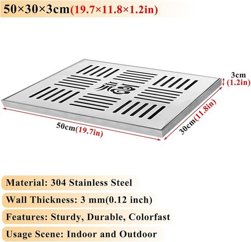 Stainless Steel Floor Drain Grate - Versatile Metal Drainage Cover for Indoor & Outdoor Use, 8-24 Inch Square/Rectangle, Storm Sewer Grating System (50x30x3cm) in Kuwait