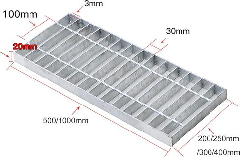 Heavy-Duty Galvanized Steel Drain Grates - Rectangular Outdoor Sewer Covers for Garage & Trench Drainage - Durable Rainwater Floor Strainers, 50x25x2CM for Efficient Water Management in Saudi Arabia