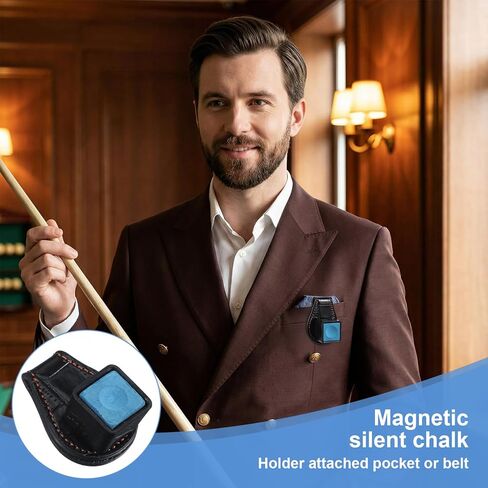 Prasacco Pool Chalk Holder Pool Cue Chalk Holder Magnetic Leather Pocket Clip Snooker Billiard Accessories in Saudi Arabia