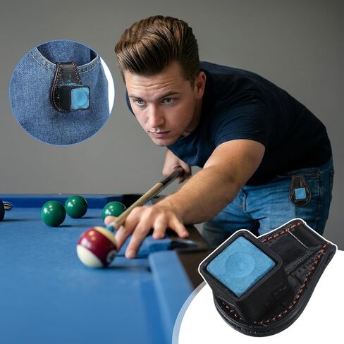 Prasacco Pool Chalk Holder Pool Cue Chalk Holder Magnetic Leather Pocket Clip Snooker Billiard Accessories in Saudi Arabia