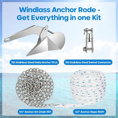 طقم مرساة دلتا مرساة قارب من الفولاذ المقاوم للصدأ مع سلسلة قصيرة وحبل ودوار in Kuwait