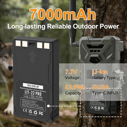 Lit-22 Pro Butter Build قابلة لإعادة الشحن متوافقة مع بطارية استبدال Spypoint Lit-22 لـ Spypoint Flex-M و Flex-S و Flex-G36 و Flex-Plus Cellular Camera Series 7.7v 7000mah 53.9wh (حزمة واحدة) in Kuwait