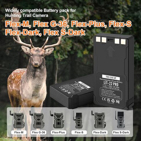 Lit-22 Pro Butter Build قابلة لإعادة الشحن متوافقة مع بطارية استبدال Spypoint Lit-22 لـ Spypoint Flex-M و Flex-S و Flex-G36 و Flex-Plus Cellular Camera Series 7.7v 7000mah 53.9wh (حزمة واحدة) in Kuwait