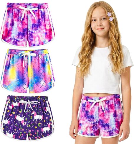 3 Pack Girls Dolphin Shorts with Drawstring Waist Lightweight Active Summer Shorts Multiple Styles 5 to 14 Years in Saudi Arabia