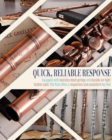 AKLOT Closed-Hole Concert C Flute: Flute Instrument with 16 Keys, Offset G, Smooth Cupronickel Keys, Air-Tight Pads, Include Stylish Leather Hard Case, Cleaning Kit, Stand, Gloves (LUM-CE) in Kuwait