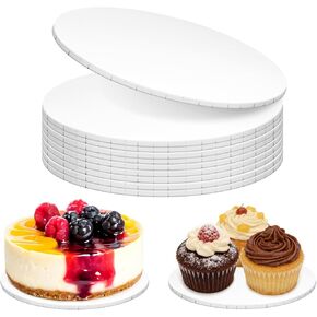 10 عبوات من براميل الكيك مقاس 8 بوصات، 1/4 بوصة من ألواح الكيك السميكة من الورق المقوى الأبيض ودوائر مموجة قوية وقاعدة صينية أطباق مصنفة للطعام لوازم تزيين لحفلات الزفاف وأعياد الميلاد وعيد الأم in Kuwait