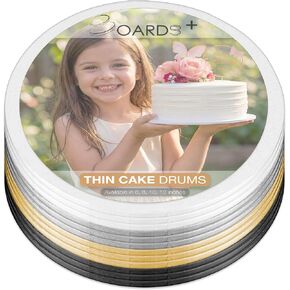 أسطوانة كيك مقاس 1/4 بوصة مقاس 12 بوصة باللون الأبيض والفضي والذهبي والأسود (12 عبوة) | حلقات من لوح الكيك بسمك 0.25 بوصة | دوائر كيك قوية وغير ملحومة ومقاومة للدهون لتقديم الكعك الثقيل in Kuwait
