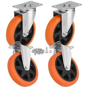 مجموعة عجلات 6 بوصة مكونة من 4 (2 صلبة، 2 دوارة)، محمل كروي 360 درجة عجلات دوارة تحميل 3000 رطل، عجلات للأثاث، منضدة العمل، دوللي، عربة التسوق in Kuwait