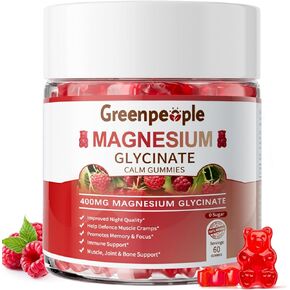 GREENPEOPLE Magnesium Glycinate Gummies 400mg - Sugar Free Magnesium Supplement with Magnesio Citrate, Vitamin D, and B6 for Calm Support & Sleep for Adults - High Absorption - Raspberry Gummies in Saudi Arabia