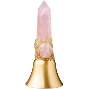 جرس نداء يدوي من النحاس الصلب بصوت عالٍ للغاية، جرس مذبح للتأمل - أداة طقوس من النحاس الصلب للصلاة، وديكور المنزل وإطعام الحيوانات الأليفة، تصميم برج كريستالي طبيعي من الكوارتز الوردي in Kuwait