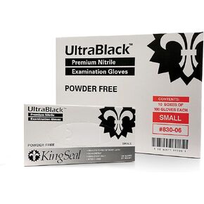 KingSeal 1000 Count UltraBlack Nitrile Exam Gloves, Medical Grade, Powder Free, Size SMALL, 4 MIL, Textured Fingertips, Made in Malaysia - 10 Boxes of 100 Gloves in Kuwait