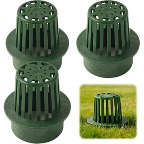 (3-Pack) Calvana 3" Round Atrium Drain Grate Cover, Compatible with NDS 78A, Fits 4" Sewer and Drain Pipe Fittings, Perfect for Small Lawns, Landscaping, Patios, Extra Tough Polyethylene, Green in Kuwait