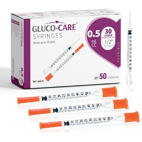 GLUCO-CARE 0.5ml /cc Syringes 30G x 1/2’’ (12.7mm), Orange Cap, Box of 50 pcs in Kuwait
